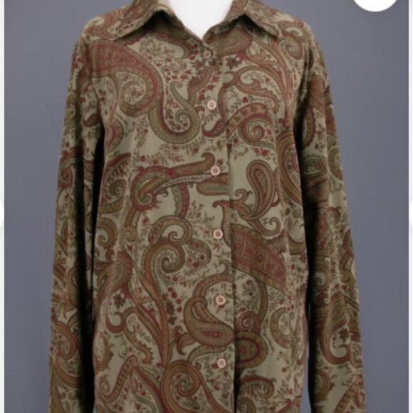 TALBOTS Womens Vintage Shirt Jacket Paisley Button Front Stretch Large - Picture 2 of 5